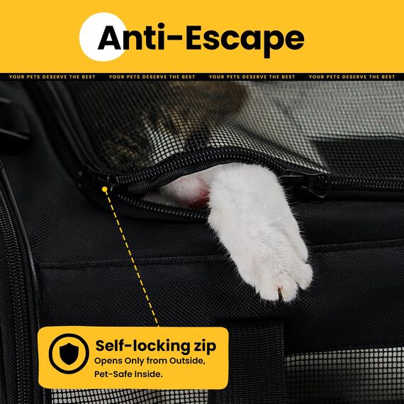Conlun Katzentransportbox,Weiche Katzentransporttasche mit 4-seitigem Netz, Flugzeugtaugliche Katzentasche für Kleine&Mittelgroße Katze Kätzchen Welpen bis 6 Kg, Hundetransportbox Faltbar-M, Schwarz