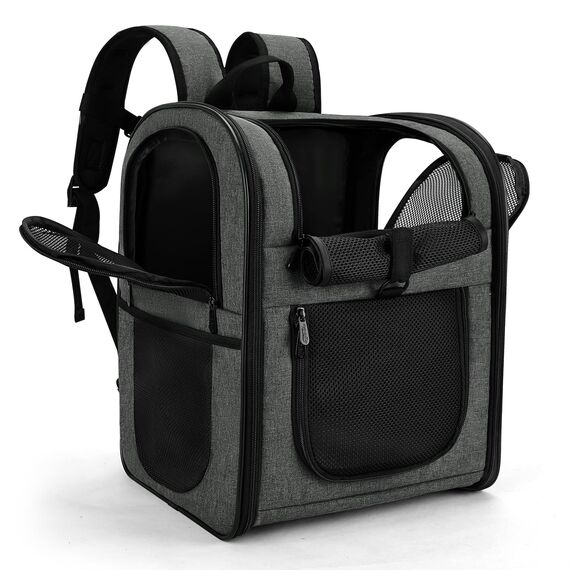 apollo walker HundeRucksack und KatzenRucksack für Kleine Haustiere(Belastbarkeit 2-15kg) - Gepolsterter Rückenstütze Hundetasche Atmungsaktiver Netz-Tierrucksack für Wandern, Reisen, Outdoor Grau