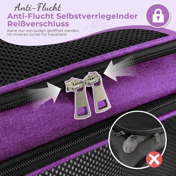 TOFFCAEA Transporttasche für Katze Hund, Hundetransportbox, Faltbare Katzentransportbox, tragbar, 5kg Katzen Hunde Tragebox, für mittelgroße Hunde, Katze (Lila, L 43 x B 28 x H 28 cm)