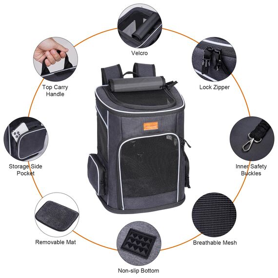 Morpilot Katzenrucksack, Hunderucksack für Katzen und Hunde Welpen, Atmungsaktive und Faltbare Haustier Rucksack mit Transparentes Fenster und Anti-offener Reißverschluss