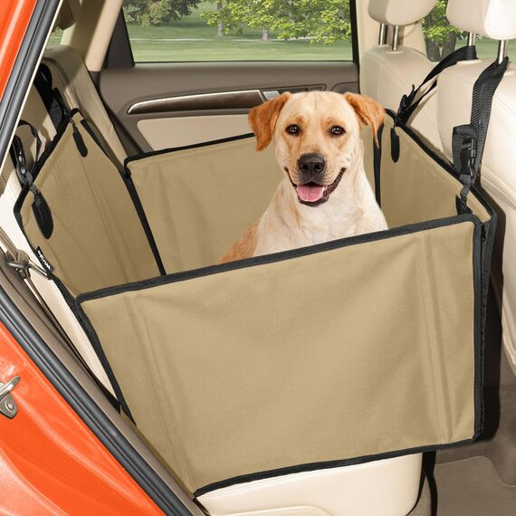 WUGLO Extra Stabiler Hunde Autositz mit Sicherheitsgurt – Wasserdichter und Robuster Autositz Hund für den Rücksitz mit 4 Befestigungsgurten, geeignet für große Hunde bis 26 kg