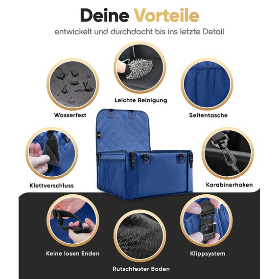 HELDENWERK Extra Stabiler Hunde Autositz -Verstärkte Wände und 5 Gurte - Wasserdichter Hundeautositz für Rück- und Vordersitz (Blau, Standardgröße)