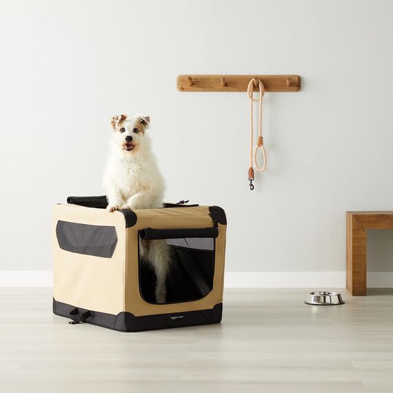 Amazon Basics Hundehütte mit 2 Türen, tragbar, weich, faltbar, weich, Größe M (76 x 54 x 54 cm), Beige