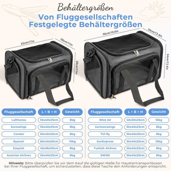 TOFFCAEA Transporttasche für Katze Hund, Hundetransportbox, Faltbare Katzentransportbox, tragbar, 5kg Katzen Hunde Tragebox, für mittelgroße Hunde, Katze (Dunkelgrau, L 43 x B 28 x H 28 cm)