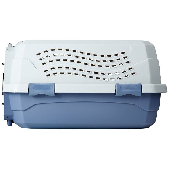 Amazon Basics Hund Transportbox für Haustiere, 2 Türen, 1 Dachöffnung, L 48 x B 32 x H 25 cm, Blau