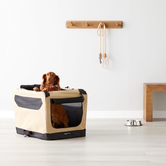 Amazon Basics 2 türige Tragbar weich faltbar käfig für Hund oder Katze, S (66 x 46 x 46 cm), Braun