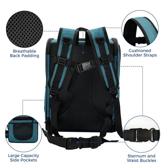 apollo walker HundeRucksack und KatzenRucksack für Kleine Haustiere(Belastbarkeit 2-15kg) - Gepolsterter Rückenstütze Hundetasche Atmungsaktiver Netz-Tierrucksack für Wandern, Reisen, Outdoor See blau