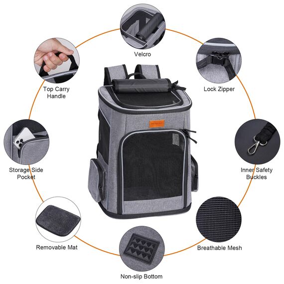 Morpilot Katzenrucksack, Hunderucksack für Katzen und Hunde Welpen, Atmungsaktive und Faltbare Haustier Rucksack mit Transparentes Fenster und Anti-offener Reißverschluss