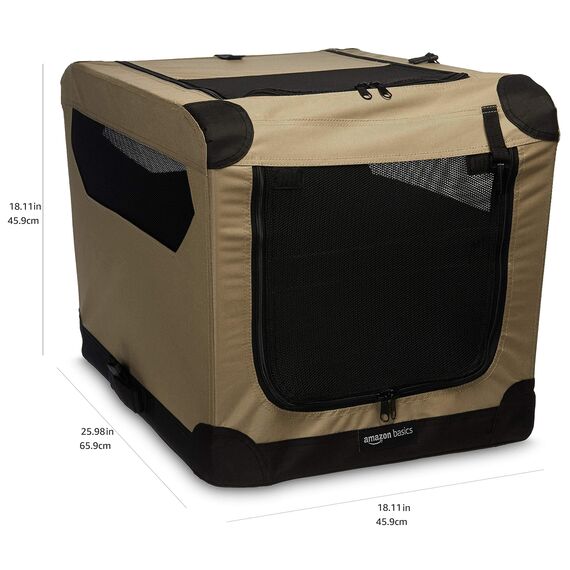 Amazon Basics 2 türige Tragbar weich faltbar käfig für Hund oder Katze, S (66 x 46 x 46 cm), Braun