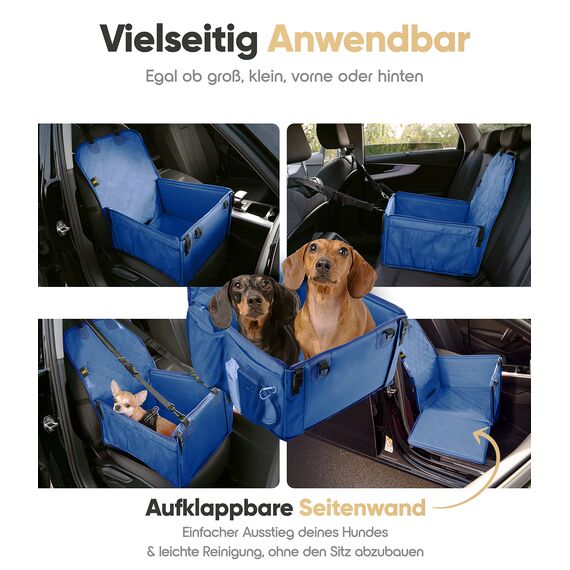 HELDENWERK Extra Stabiler Hunde Autositz -Verstärkte Wände und 5 Gurte - Wasserdichter Hundeautositz für Rück- und Vordersitz (Blau, Standardgröße)