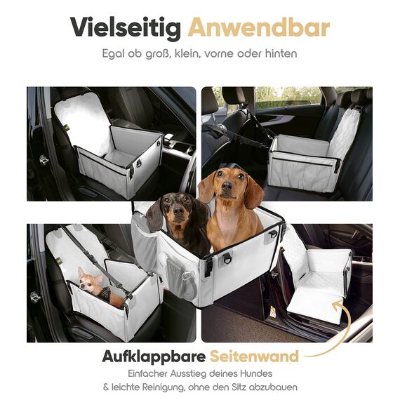 HELDENWERK Extra Stabiler Hunde Autositz -Verstärkte Wände und 5 Gurte - Wasserdichter Hundeautositz für Rück- und Vordersitz (Hellgrau, Standardgröße)
