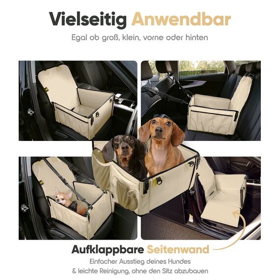 HELDENWERK Extra Stabiler Hunde Autositz -Verstärkte Wände und 5 Gurte - Wasserdichter Hundeautositz für Rück- und Vordersitz (Beige, Standardgröße)