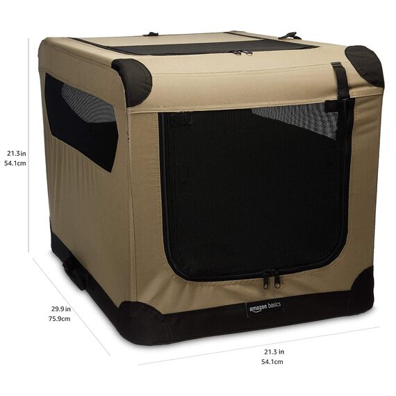 Amazon Basics Hundehütte mit 2 Türen, tragbar, weich, faltbar, weich, Größe M (76 x 54 x 54 cm), Beige