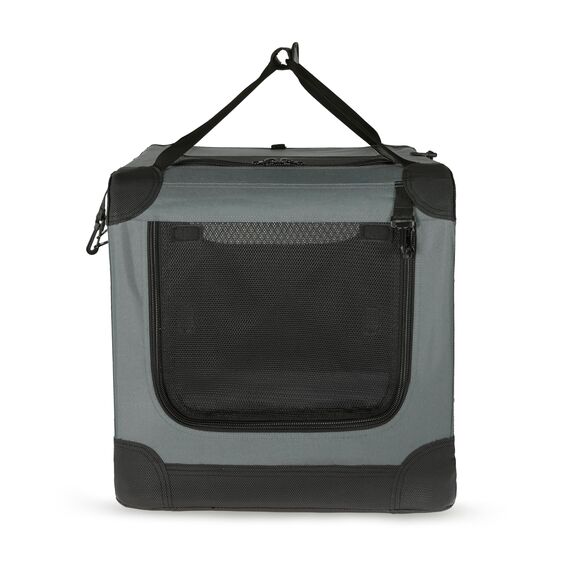 Amazon Basics Tragbarer, faltbarer Reisezwinger mit weichen Seiten und 4 Türen, Größe L, für Katzen, Hunde, Hasen und andere Kleintiere, Grau, L 91 x B 61 x H 61 cm