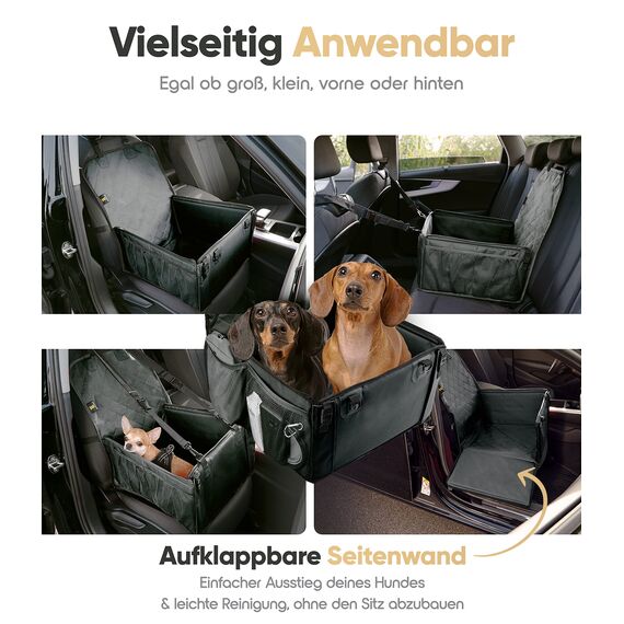 HELDENWERK Extra Stabiler Hunde Autositz -Verstärkte Wände und 5 Gurte - Wasserdichter Hundeautositz für Rück- und Vordersitz (Schwarz, Standardgröße)