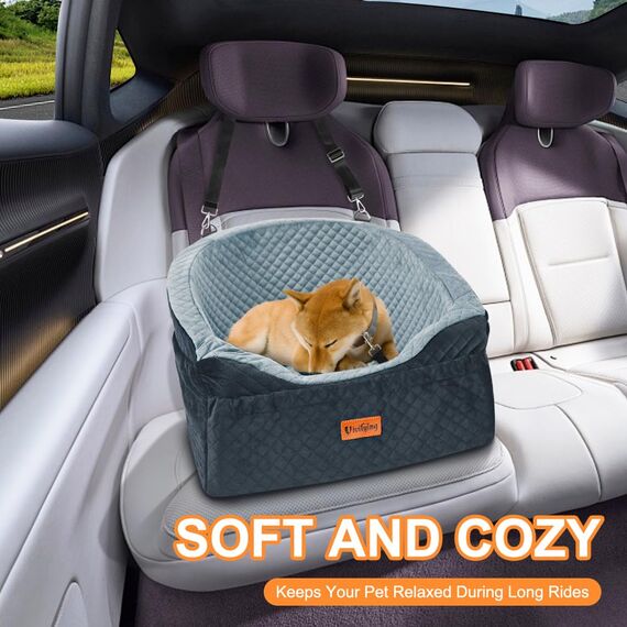 Vivifying Hundeautositz für kleine und mittelgroße Hunde, abnehmbare und waschbare Sitzerhöhung für Haustiere bis zu 11.3KG, Reisebett mit Staufächern und Sicherheitsgurt (Grau)