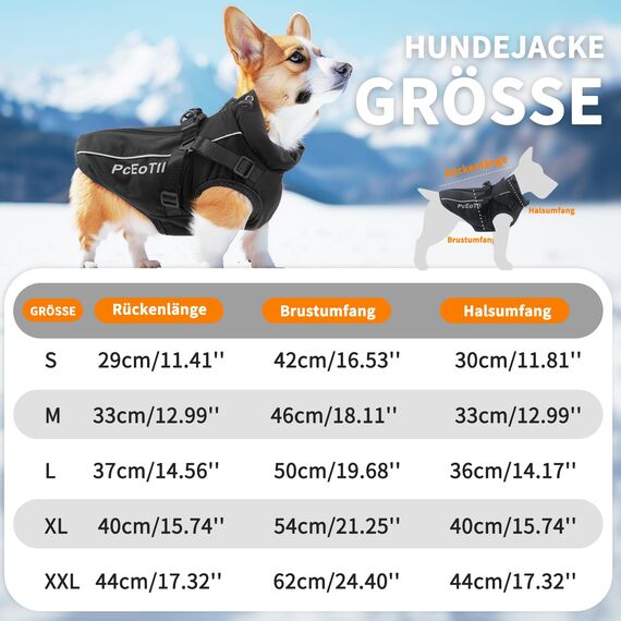 PcEoTllar Wasserdichter Hundemantel für kleine Hunde, warme reflektierende Jacke mit Geschirr für den Winter, Ski-Kostüm, Baumwolle, Hundepullover