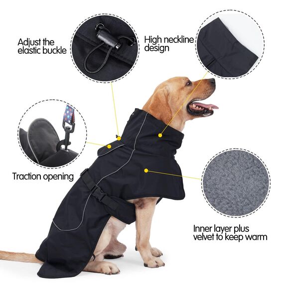 HEYWEAN Hundejacke Wasserdichter Hundemantel Reflektierende Jacke für kaltes Wetter mit weichem Fleecefutter Warmer Mantel für Hund Indoor & Outdoor Camping Wandern