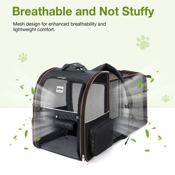 Lekespring Erweiterbar Katzenrucksack Hunderucksack für Katzen Hunde bis 8kg, Groß Katzen Rucksack Faltbare Haustier Rucksack, Schwarz