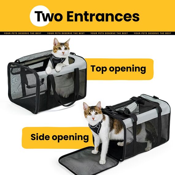 Conlun Katzentransportbox,Weiche Katzentransporttasche mit 4-seitigem Netz, Flugzeugtaugliche Katzentasche für Kleine&Mittelgroße Katze Kätzchen Welpen bis 6 Kg, Hundetransportbox Faltbar-M, Grau