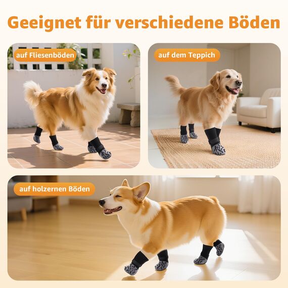 2 Paar Anti-Rutsch-Hundesocken, Weiche Socken für den Pfotenschutz von Hunden mit verstellbarem Klettverschluss für Innenbereich