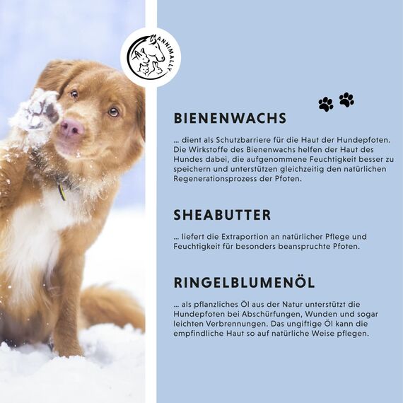 Annimally Pfotenbalsam Hund 50g – Pfotenschutz für Hund & Katze mit Bienenwachs, Sheabutter & Ringelblumenöl – Pfotensalbe für die Pfotenpflege im Sommer bei Hitze & heißem Asphalt - Hundepflege