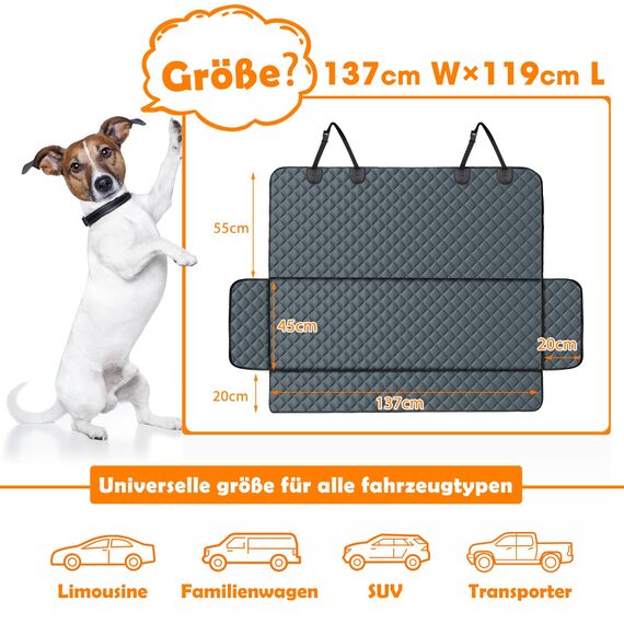 JOEJOY Hundedecke Auto Rückbank, Hundeschutz Auto Rückbank Kratzfeste und Wasserabweisende, Autoschondecke Hund Rücksitz, Rücksitzschoner Hund, 137 x 120 cm Grau