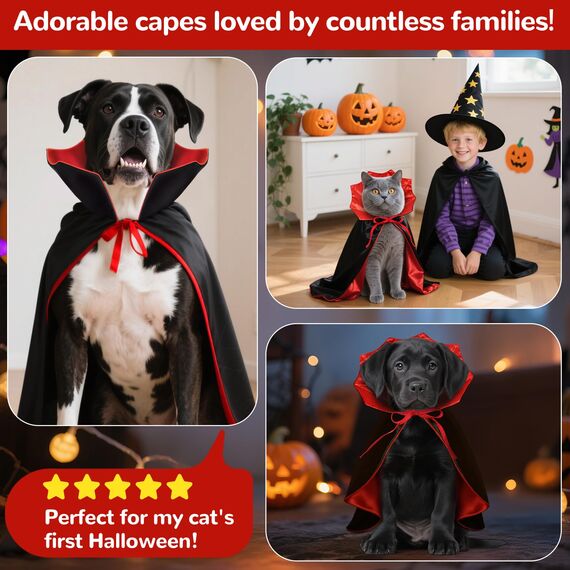 HSSPYY Karneval Hundekostüm Größe – Vampir Umhang mit Stehkragen & Doppelverschluss – Robust, Bequem & Ideal für Fasching, Umzug & Fotos - M (50 cm)