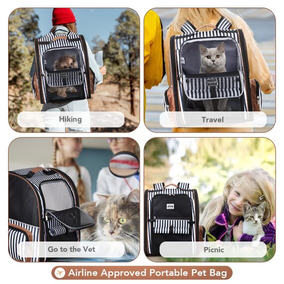 Lekespring Hunderucksack Katzenrucksack mit Trolley 2 in 1 bis 8 kg, Faltbare Hunderucksack Große Transportbox für kleine Hunde, Blau Gestreift-L