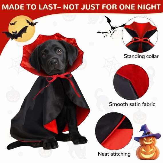 HSSPYY Karneval Hundekostüm Größe – Vampir Umhang mit Stehkragen & Doppelverschluss – Robust, Bequem & Ideal für Fasching, Umzug & Fotos - M (50 cm)