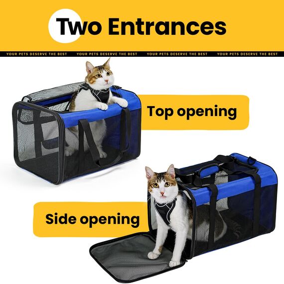 Conlun Katzentransportbox,Weiche Katzentransporttasche mit 4-seitigem Netz, Flugzeugtaugliche Katzentasche für Kleine&Mittelgroße Katze Kätzchen Welpen bis 6 Kg, Hundetransportbox Faltbar-M, Blau