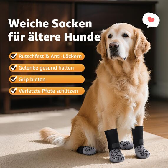 2 Paar Anti-Rutsch-Hundesocken, Weiche Socken für den Pfotenschutz von Hunden mit verstellbarem Klettverschluss für Innenbereich