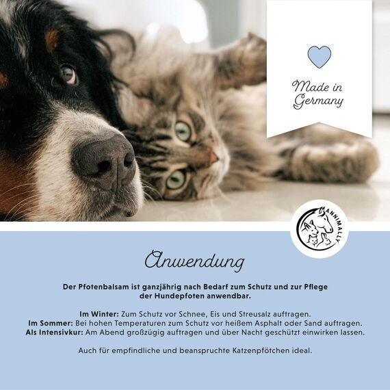 Annimally Pfotenbalsam Hund 50g – Pfotenschutz für Hund & Katze mit Bienenwachs, Sheabutter & Ringelblumenöl – Pfotensalbe für die Pfotenpflege im Sommer bei Hitze & heißem Asphalt - Hundepflege