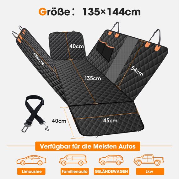JOEJOY Hundedecke Auto Rückbank, Autoschondecke Hund Rücksitz mit Seitenschutz und Sichtfenster, Hundeschutz Wasserdicht Kratzfest, Hundesitz Auto Rückbank für die meisten Autos, LKWs & SUVs, Schwarz
