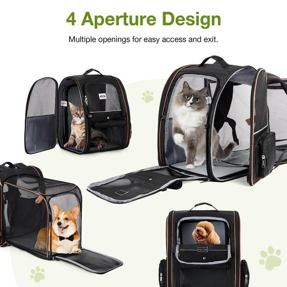 Lekespring Erweiterbar Katzenrucksack Hunderucksack für Katzen Hunde bis 8kg, Groß Katzen Rucksack Faltbare Haustier Rucksack, Schwarz