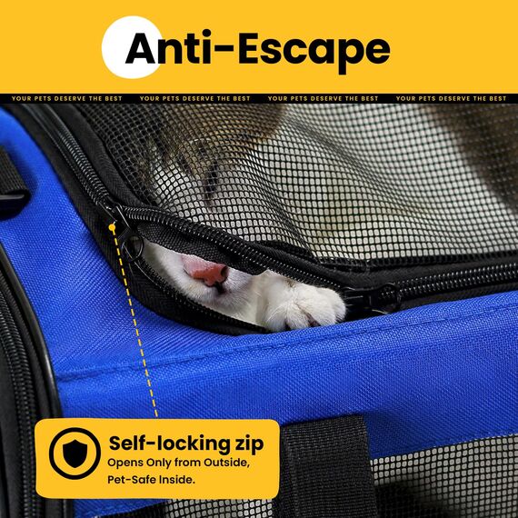 Conlun Katzentransportbox,Weiche Katzentransporttasche mit 4-seitigem Netz, Flugzeugtaugliche Katzentasche für Kleine&Mittelgroße Katze Kätzchen Welpen bis 6 Kg, Hundetransportbox Faltbar-M, Blau