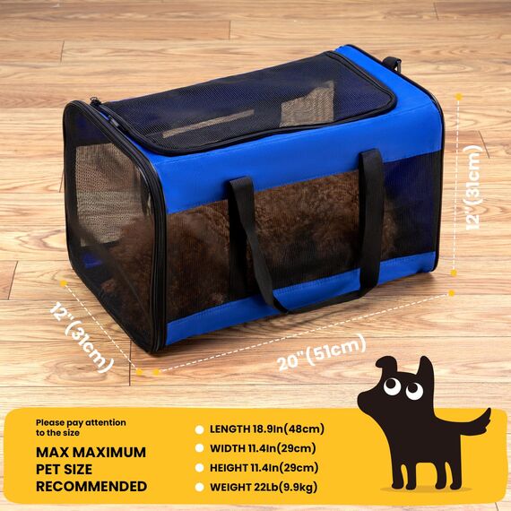 Conlun Hundetransporttasche – Weichwandige Tragetasche mit 4-Seitigem Mesh für Kleine Hunde & Große Katzen bis 9kg, Klappbare Reisetasche mit Atmungsaktivem Design in Größe L-Blau