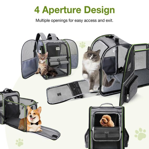 Lekespring Erweiterbar Katzenrucksack Hunderucksack für Katzen Hunde bis 8kg, Groß Katzen Rucksack Faltbare Haustier Rucksack, Grau_2