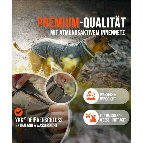 ZAUBERPFOTE® Hunderegenmantel London I Mit extra langem YKK® Reißverschluss für Halsband & Geschirr I Für kleine, mittlere & große Hunde I Wasserdicht & Maschinenwaschbar I Regenmantel für Hunde (60)