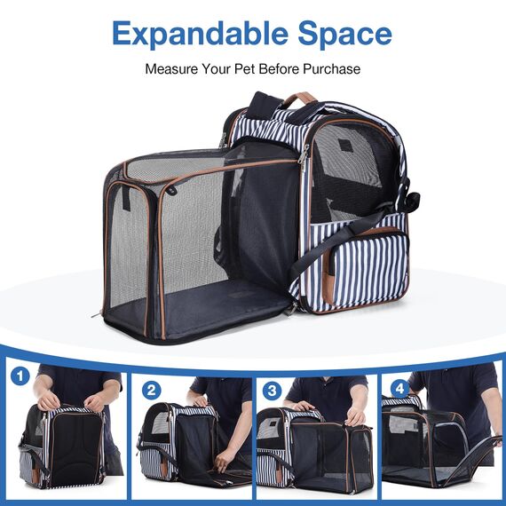 Lekespring Katzen Rucksack Hunderucksack für Große Katzen Hunde bis 12kg, Erweiterbar Faltbare Haustier Rucksack mit Innerer Sicherheitsleine und Haustiermatte, Schlieren -XL