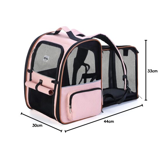 Lekespring Katzen Rucksack Hunderucksack für Große Katzen Hunde bis 12kg, Erweiterbar Faltbare Haustier Rucksack mit Innerer Sicherheitsleine und Haustiermatte, Rosa -XL