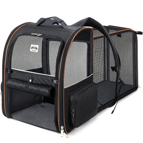 Lekespring Erweiterbar Katzenrucksack Hunderucksack für Katzen Hunde bis 8kg, Groß Katzen Rucksack Faltbare Haustier Rucksack, Schwarz