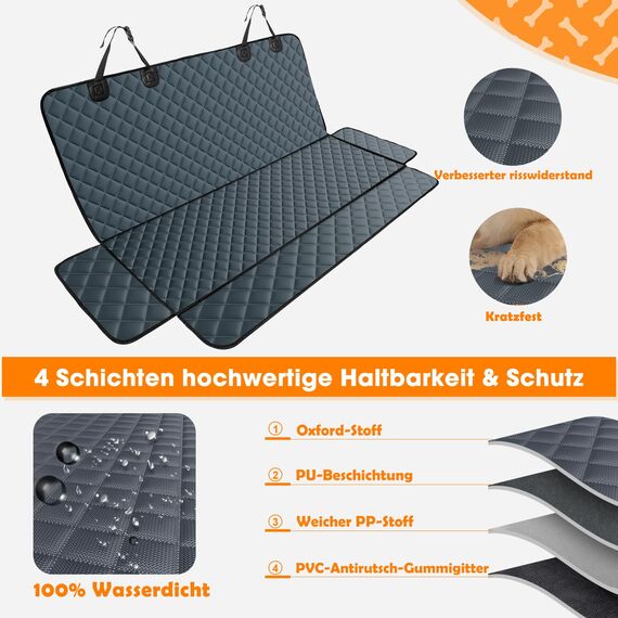 JOEJOY Hundedecke Auto Rückbank, Hundeschutz Auto Rückbank Kratzfeste und Wasserabweisende, Autoschondecke Hund Rücksitz, Rücksitzschoner Hund, 137 x 120 cm Grau