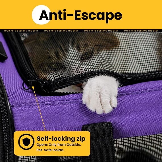 Conlun Katzentransportbox,Weiche Katzentransporttasche mit 4-seitigem Netz, Flugzeugtaugliche Katzentasche für Kleine&Mittelgroße Katze Kätzchen Welpen bis 6 Kg, Hundetransportbox Faltbar-M, Lila