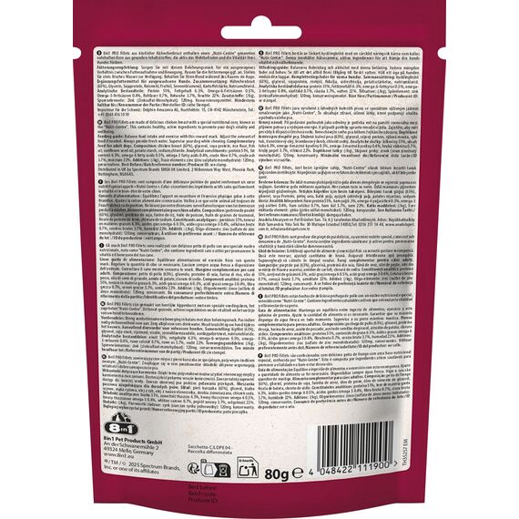8in1 Pro Fillets Skin und Coat - Hunde-Snack mit Hähnchen, funktionale Leckerlis für ausgewachsene Hunde, angereichert mit Lachsöl, 80g Beutel