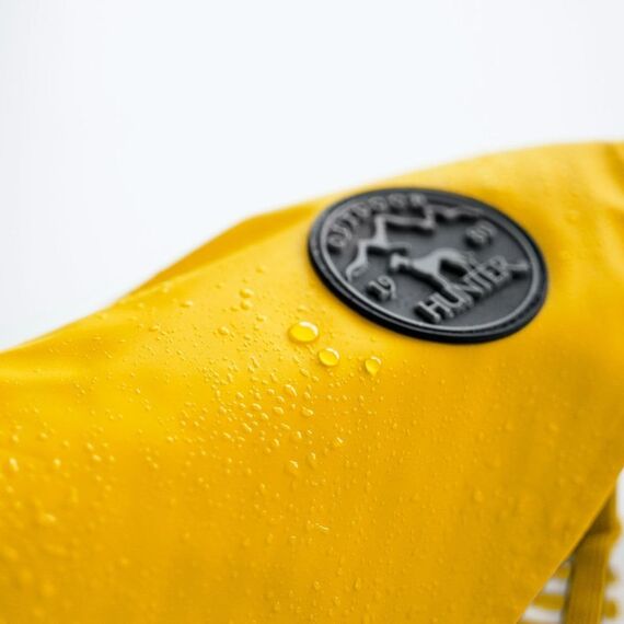 Hunter Hunde-Regenmantel Milford, Farbe: gelb, ergonomische Passform für optimalen Schutz, individuell verstellbar, Reißverschluss für Geschirrträger, pflegeleicht & waschbar bei 30 °C, Größe: 80