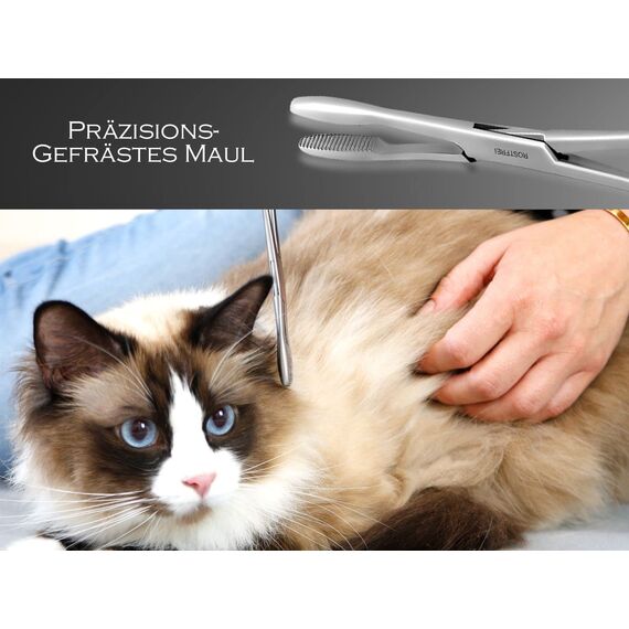 Zupfzange für Hundeohren Haarzange Hunde Haarzupfzange Tierhaar-Entferner Edelstahl Rostfrei mit Innenzahnung ohne Sperre in Profi-Qualität (14 cm)