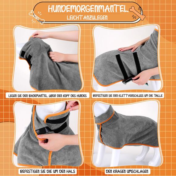 Jostift Hundebademantel, Mikrofaser Hunde Bademantel Badetuch, Extra Saugfähig, Schnell Trocknender Hundebademantel, Hundehandtuch mit Verstellbaren Trägern für Große Mittel und Kleine Hunde(Grau, M)