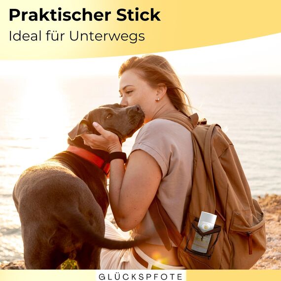 GLÜCKSPFOTE® Pfotenbalsam Stick für Hund Katze [Testsieger] |100% Natürlich gegen trockene rissige Pfoten | Pfotenpflege mit Bienenwachs ideal als Pfotenschutz für Sommer Winter f. Hunde Katzen.