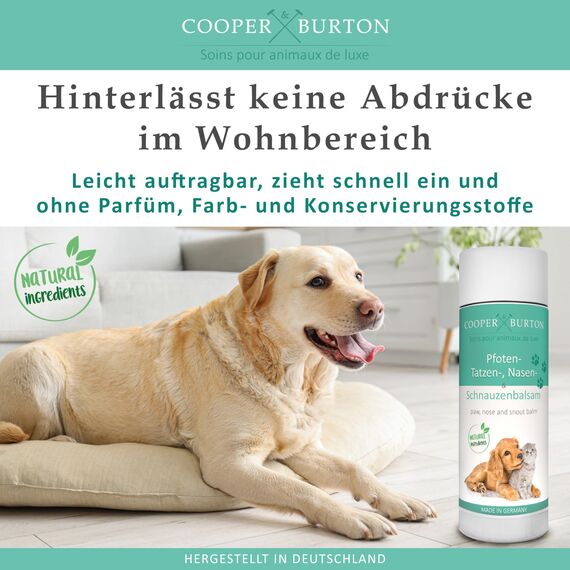 COOPER & BURTON Pfoten-, Nasen- & Schnauzenbalsam für Hunde & Katzen | Schutz vor Hitze, Kälte & Salz | Bienenwachs Propolis Carnaubau- u. Wollwachs | antibakteriell, sicher beim Ablecken | Made in DE